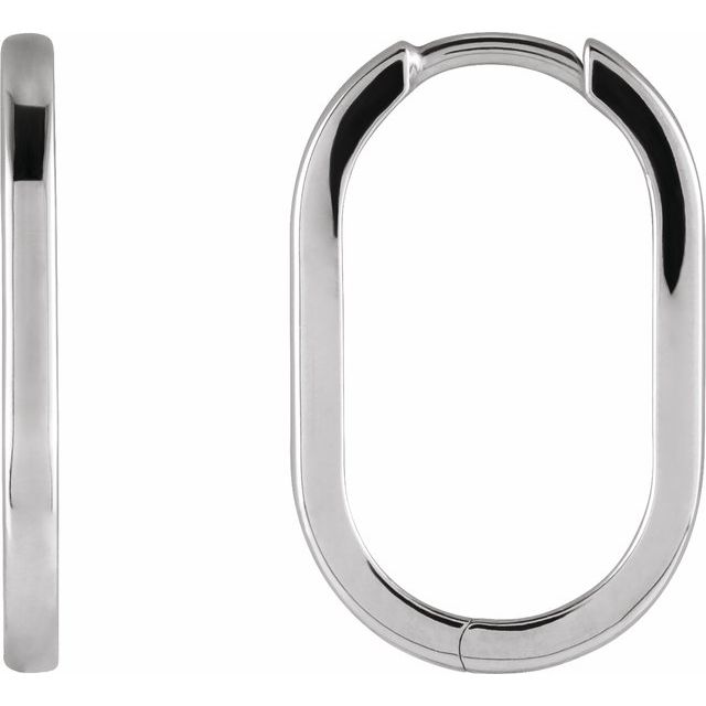 14K White Gold Elongated Oval Huggie Hoop Earrings