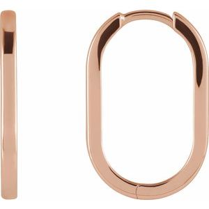 14K Rose Gold Elongated Oval Huggie Hoop Earrings
