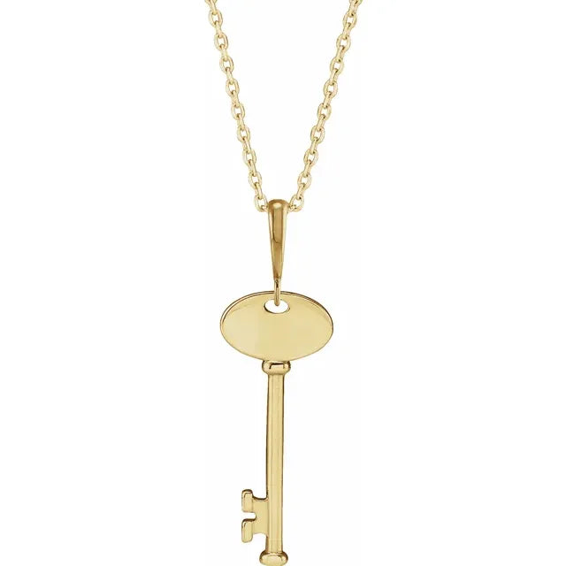 14K Yellow Gold Engravable Key 16-18" Necklace
