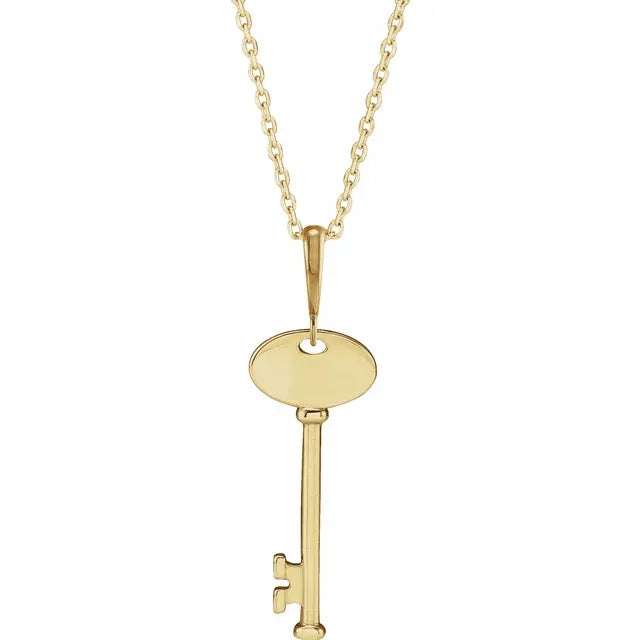 14K Yellow Gold Engravable Key 16-18" Necklace