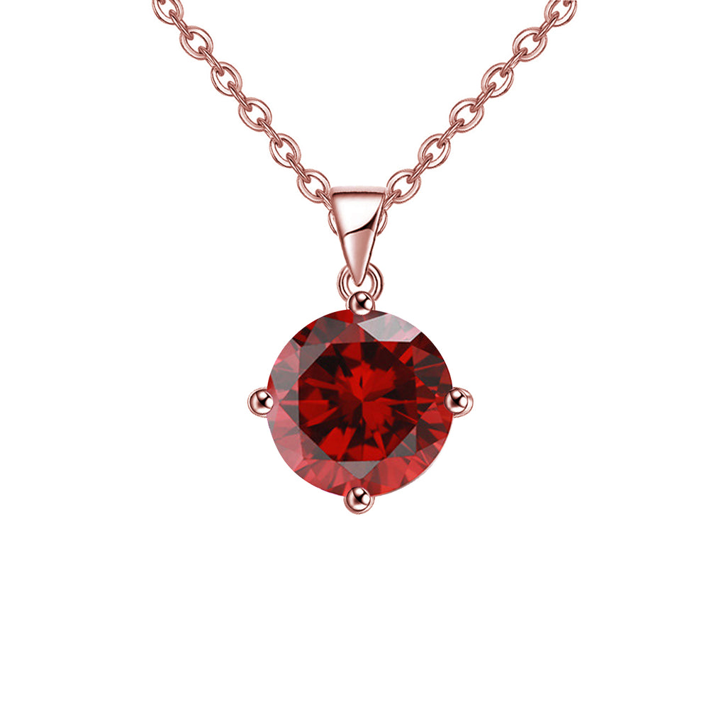 18K Rose Gold 4 Carat Created Ruby Round Stud Necklace Plated 18 inch