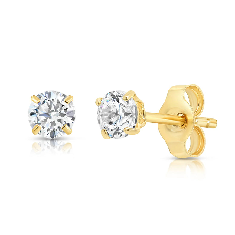 14k Yellow Gold Round Birthstone Stud Earrings - Pushback (All 12 Colors Available)