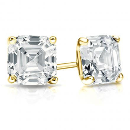 Paris Jewelry 14k Yellow Gold Plated 4mm 2Ct Ascher Cut White Sapphire Stud Earrings