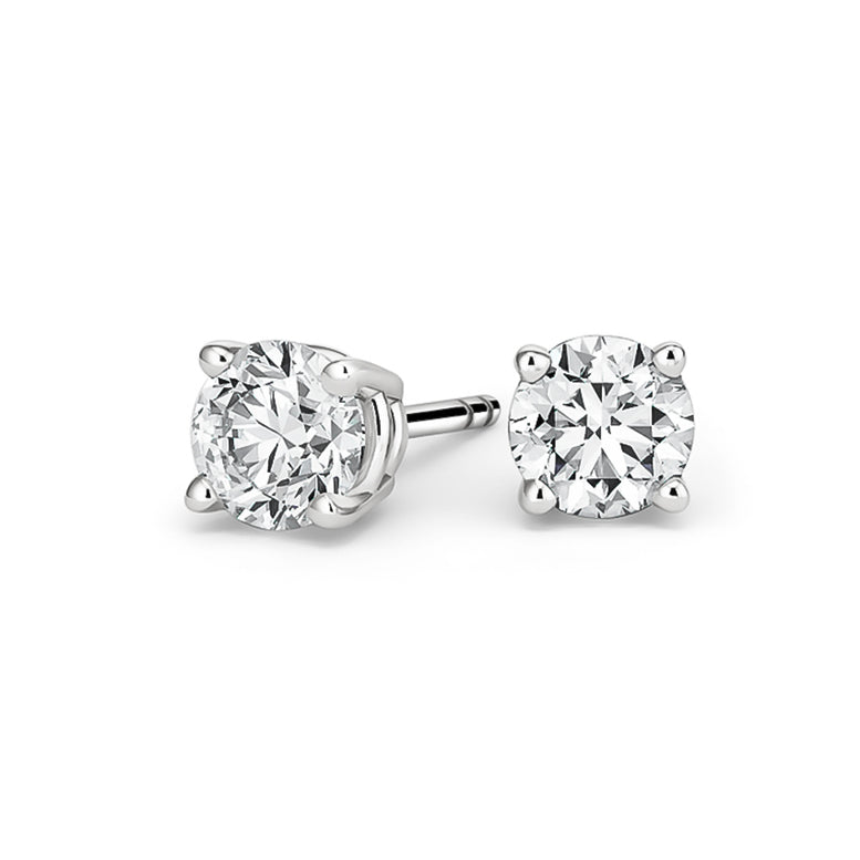 14k White Gold 1/2 Carat Solitaire Genuine White Diamond Stud Earrings.