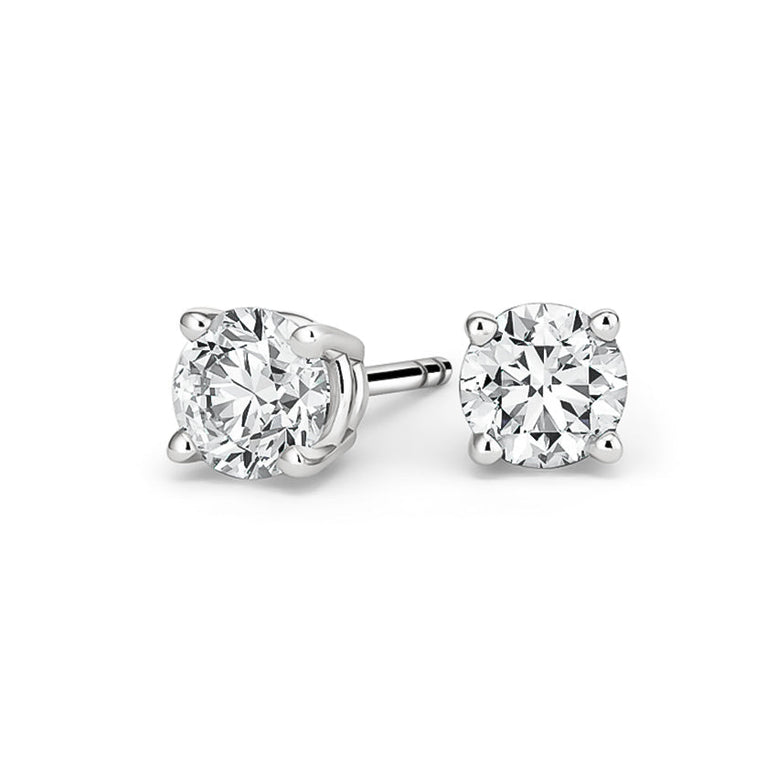 14k White Gold 1/2 Carat Solitaire Genuine White Diamond Stud Earrings (K-L, I2-I3)