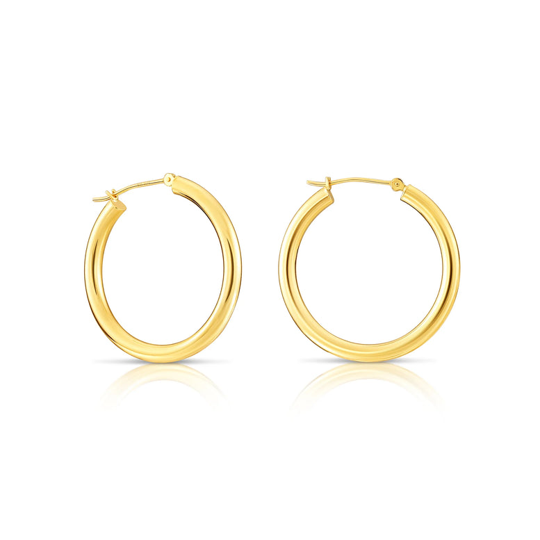 14K Yellow Gold Plain Hoops - 3MM Tube