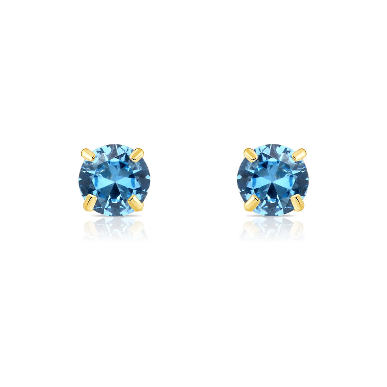 14k Yellow Gold Round Birthstone Stud Earrings - Pushback (All 12 Colors Available)