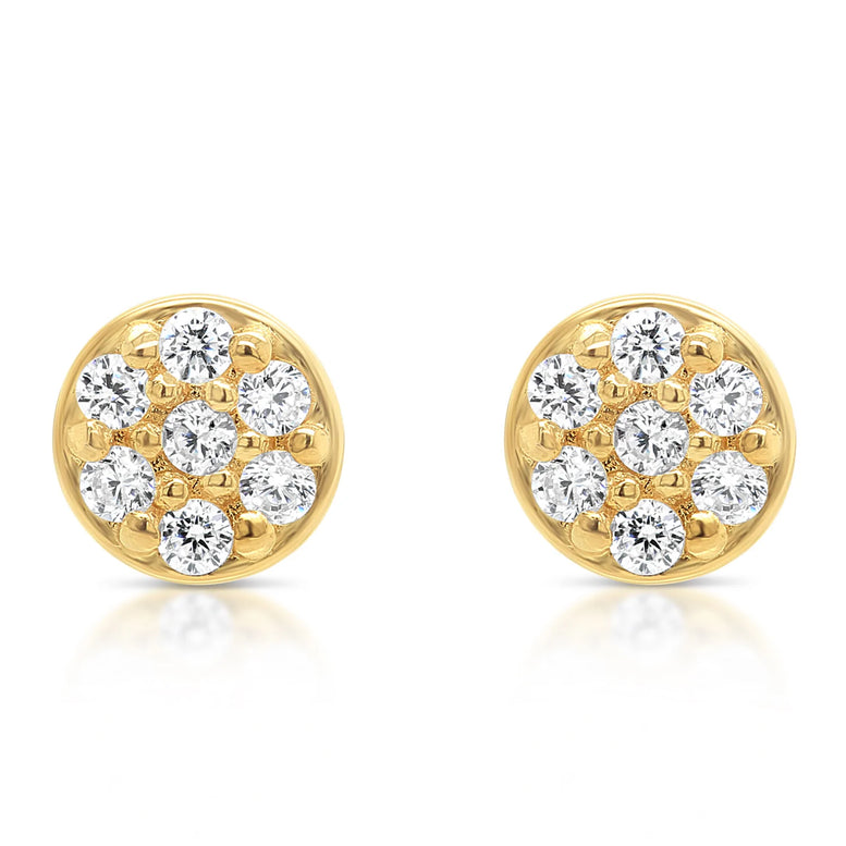 14k Gold Round CZ Stud Earrings