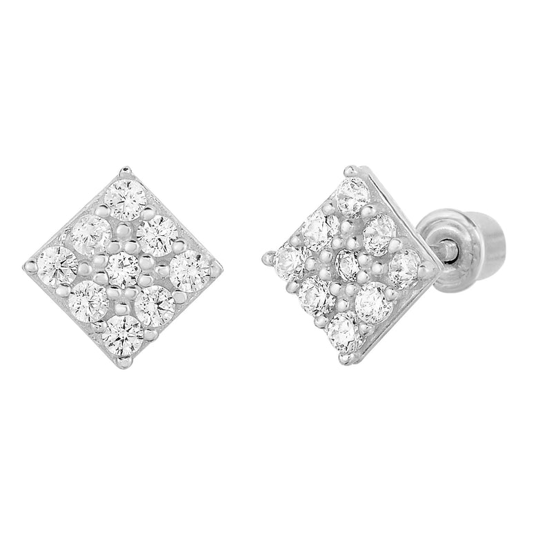 14K Gold Square CZ Stud Earrings