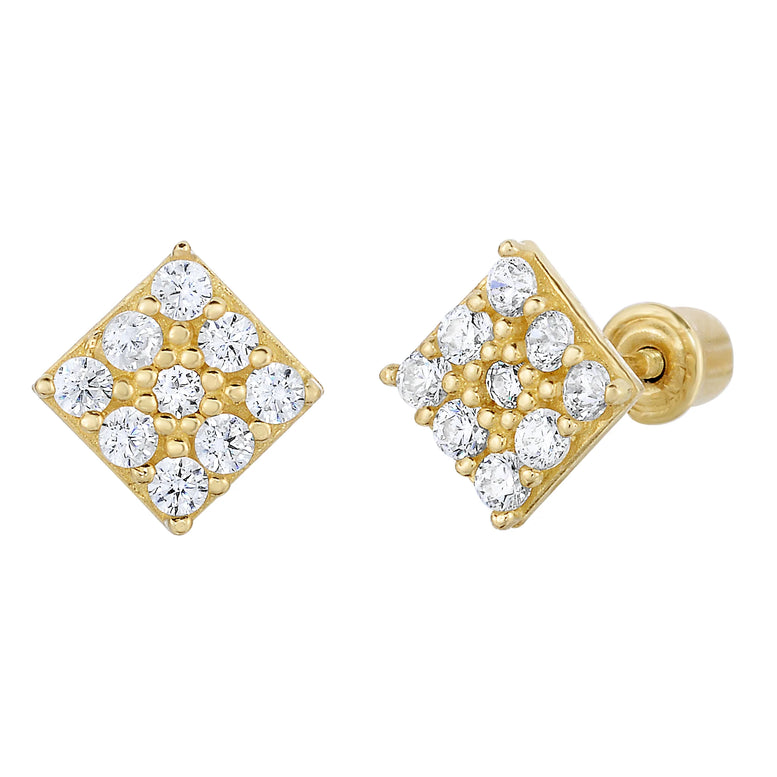 14K Gold Square CZ Stud Earrings