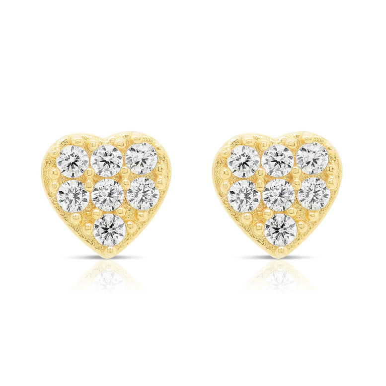 14k Gold Heart CZ Stud Earrings