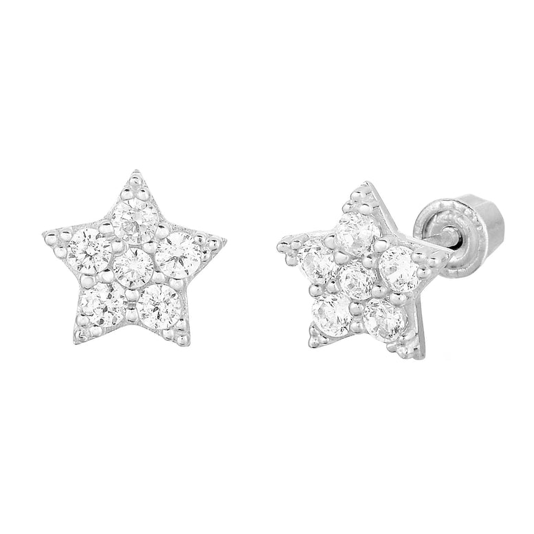 14k Gold Star Stud CZ Earrings
