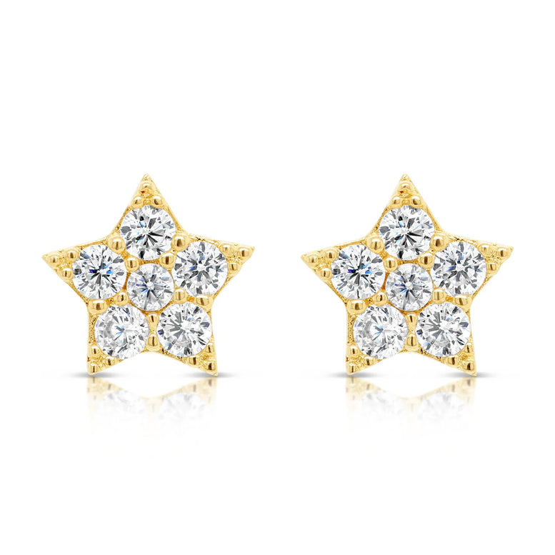 14k Gold Star Stud CZ Earrings