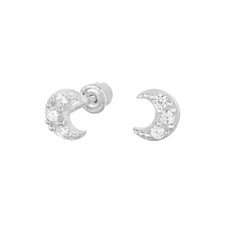 14k Gold Cresent Moon CZ Stud Earrings