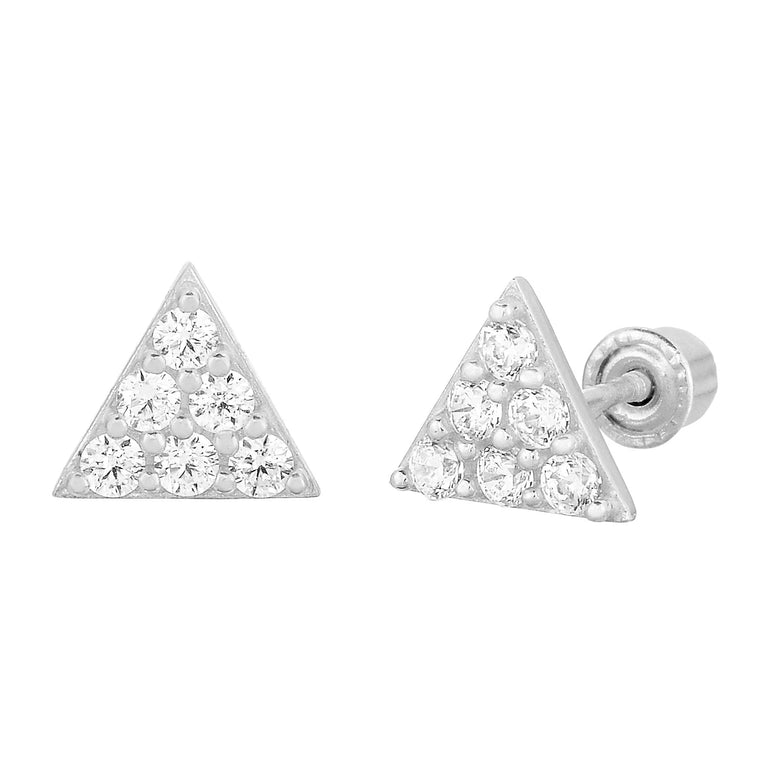 14K GOLD TRIANGLE CZ STUD EARRINGS