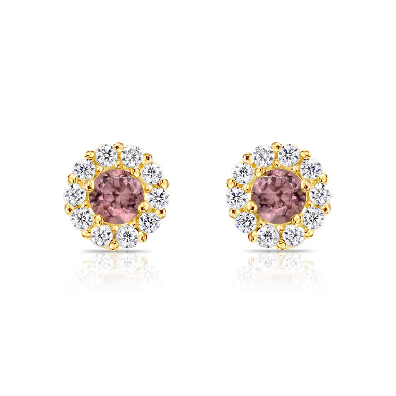 14k Gold Halo Birthstone Stud Earrings (All 12 Colors Available)