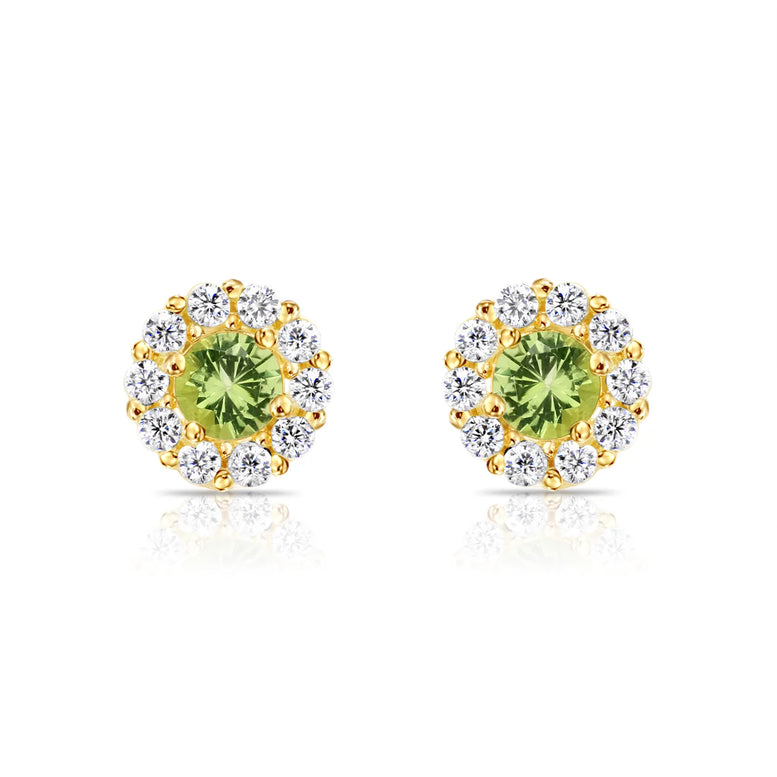 14k Gold Halo Birthstone Stud Earrings (All 12 Colors Available)