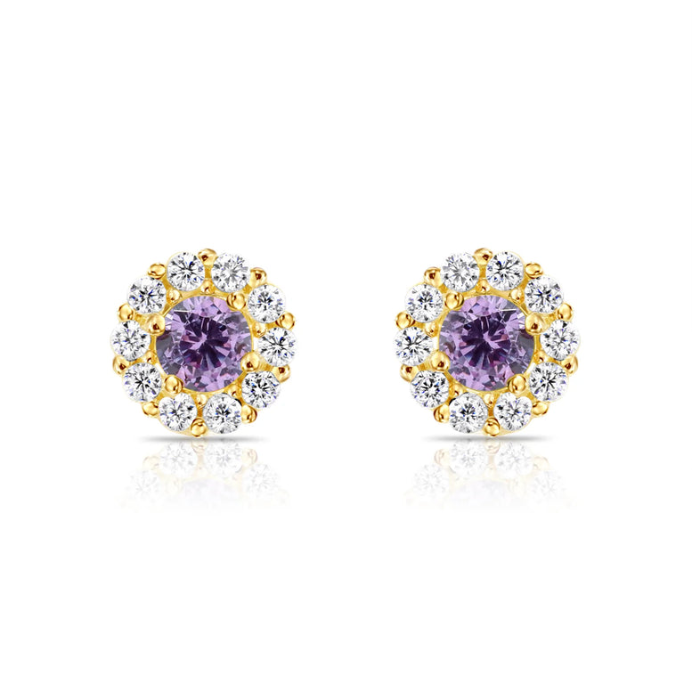 14k Gold Halo Birthstone Stud Earrings (All 12 Colors Available)