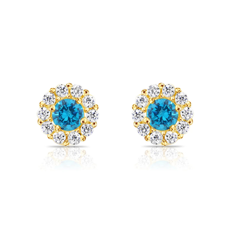 14k Gold Halo Birthstone Stud Earrings (All 12 Colors Available)