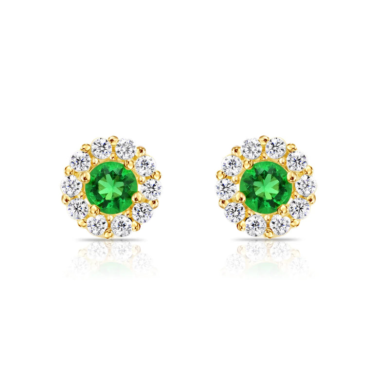 14k Gold Halo Birthstone Stud Earrings (All 12 Colors Available)