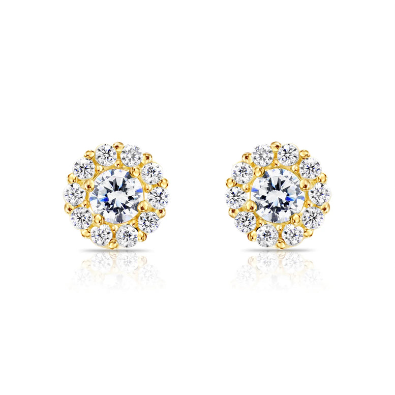 14k Gold Halo Birthstone Stud Earrings (All 12 Colors Available)