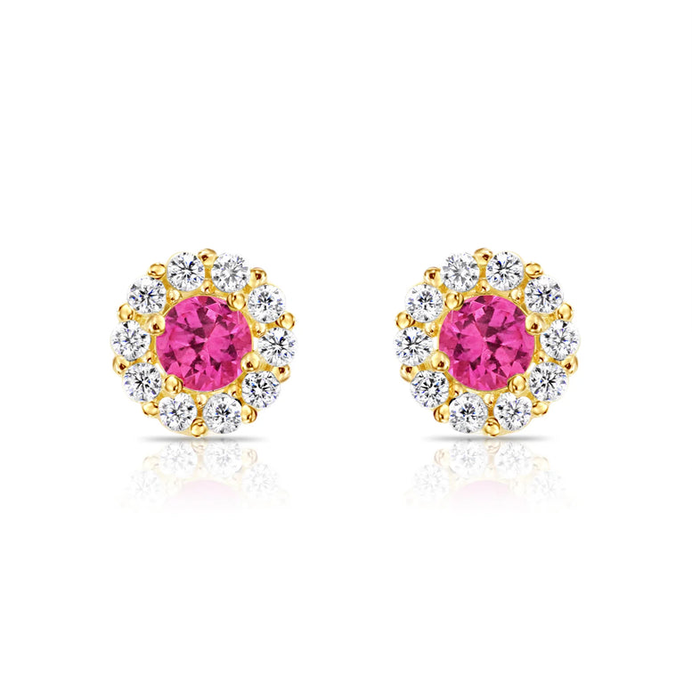 14k Gold Halo Birthstone Stud Earrings (All 12 Colors Available)