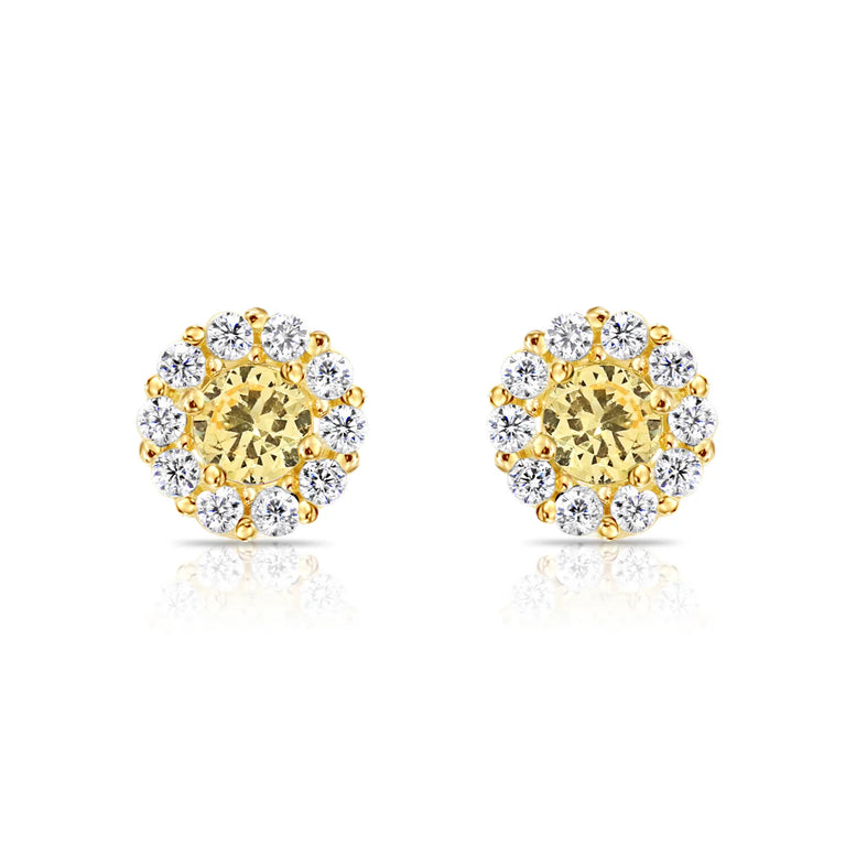 14k Gold Halo Birthstone Stud Earrings (All 12 Colors Available)