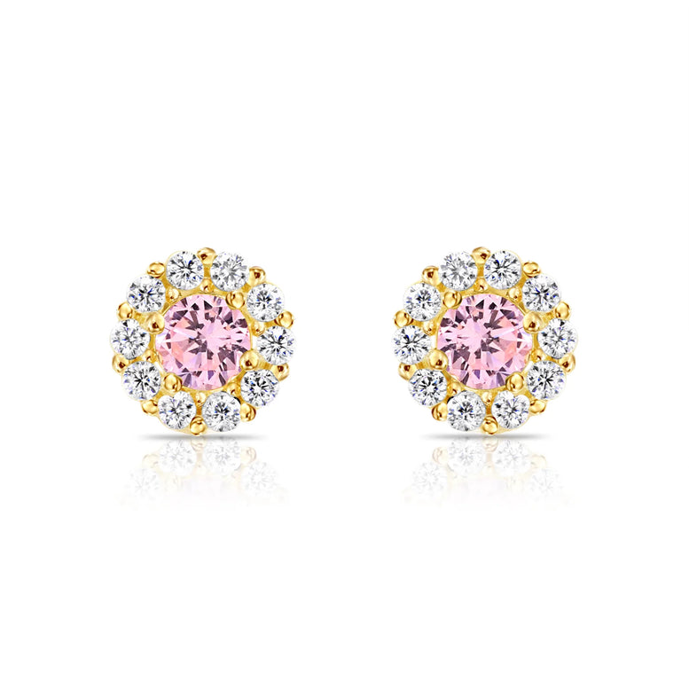14k Gold Halo Birthstone Stud Earrings (All 12 Colors Available)