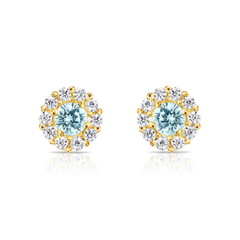 14k Gold Halo Birthstone Stud Earrings (All 12 Colors Available)