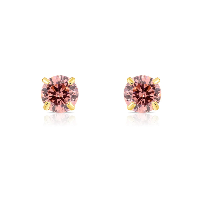 14k Yellow Gold Round Birthstone Stud Earrings - Pushback (All 12 Colors Available)