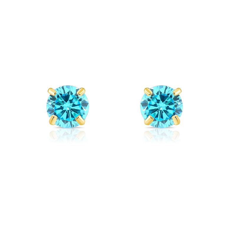 14k Yellow Gold Round Birthstone Stud Earrings - Pushback (All 12 Colors Available)