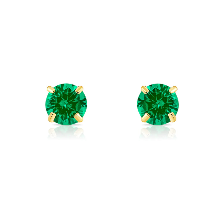 14k Yellow Gold Round Birthstone Stud Earrings - Pushback (All 12 Colors Available)