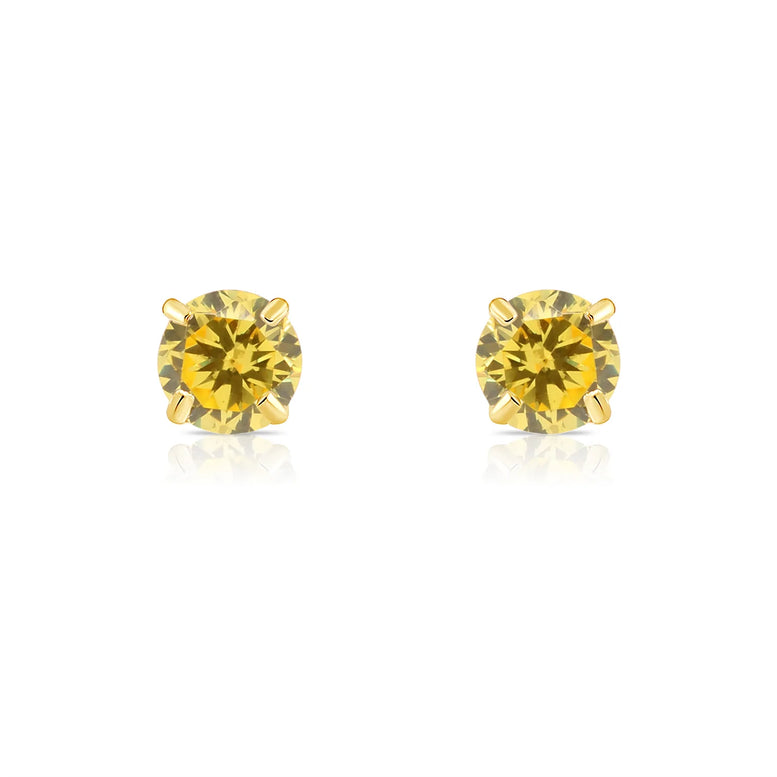 14k Yellow Gold Round Birthstone Stud Earrings - Pushback (All 12 Colors Available)