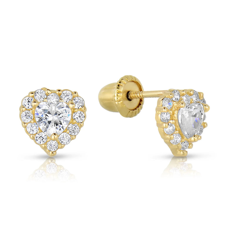 14k Yellow Gold Heart Birthstone Stud Earring