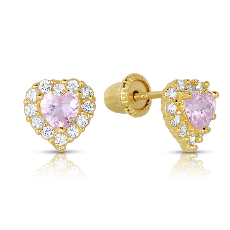 14k Yellow Gold Heart Birthstone Stud Earring