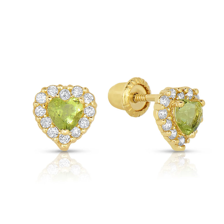 14k Yellow Gold Heart Birthstone Stud Earring