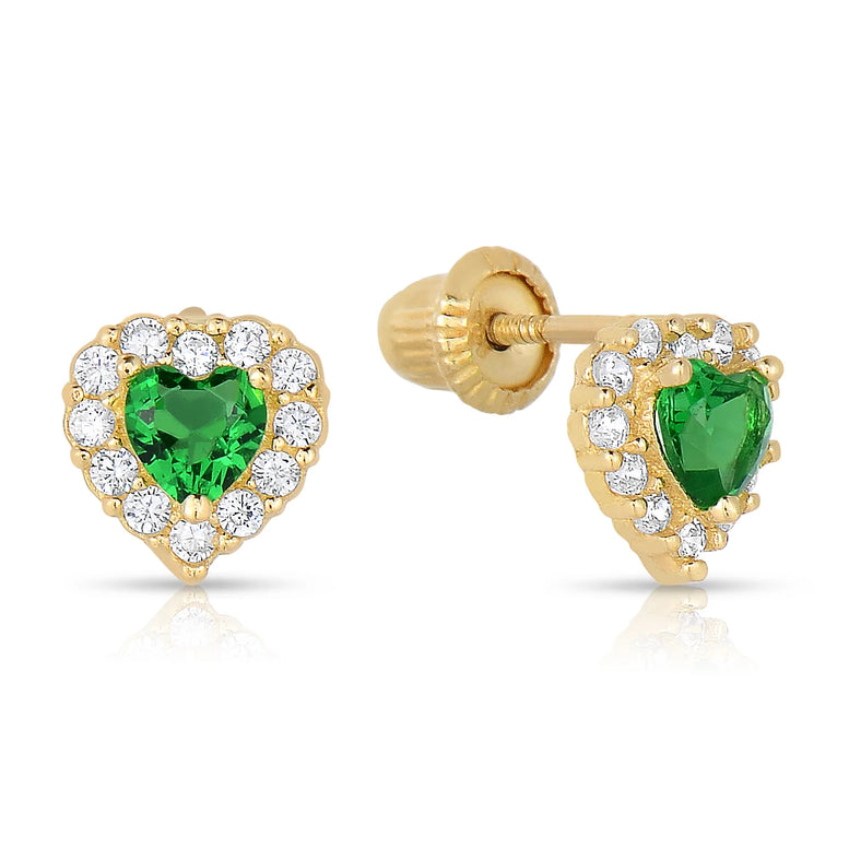 14k Yellow Gold Heart Birthstone Stud Earring