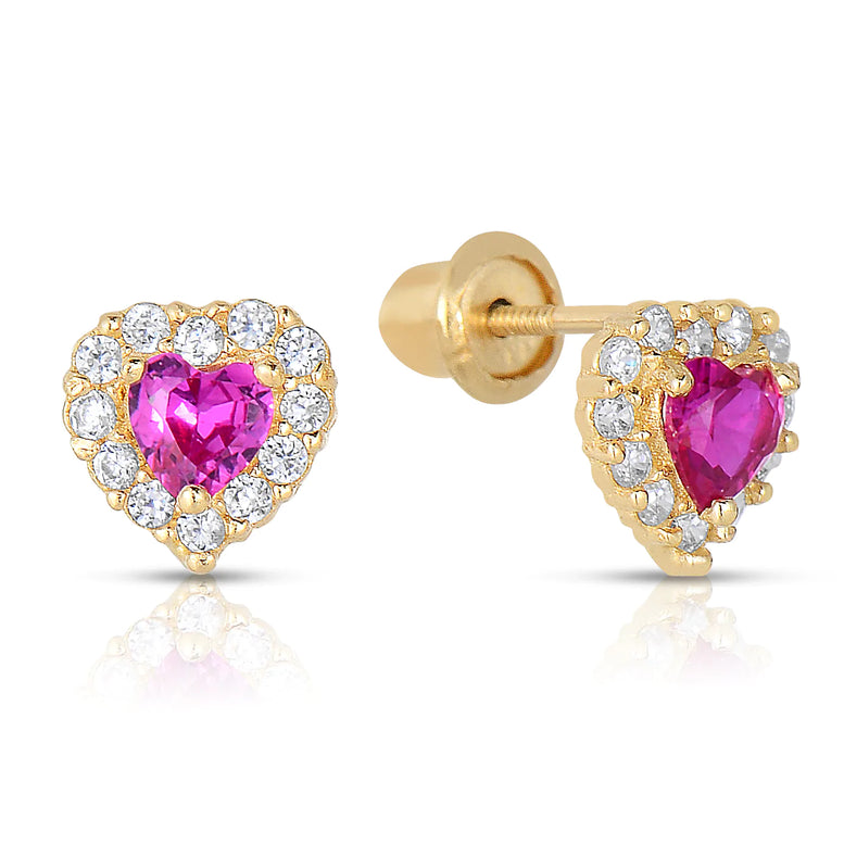 14k Yellow Gold Heart Birthstone Stud Earring