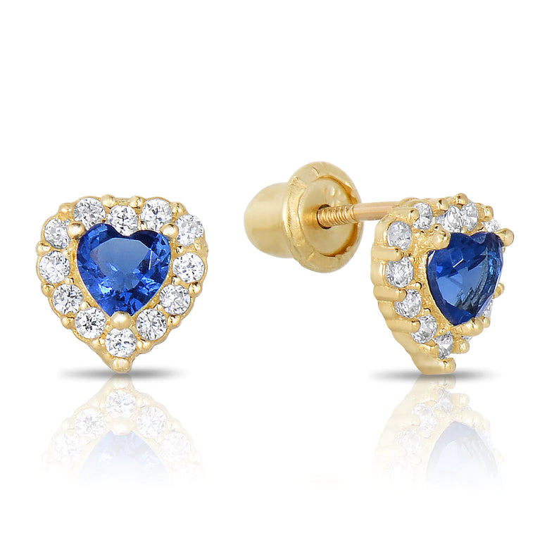 14k Yellow Gold Heart Birthstone Stud Earring