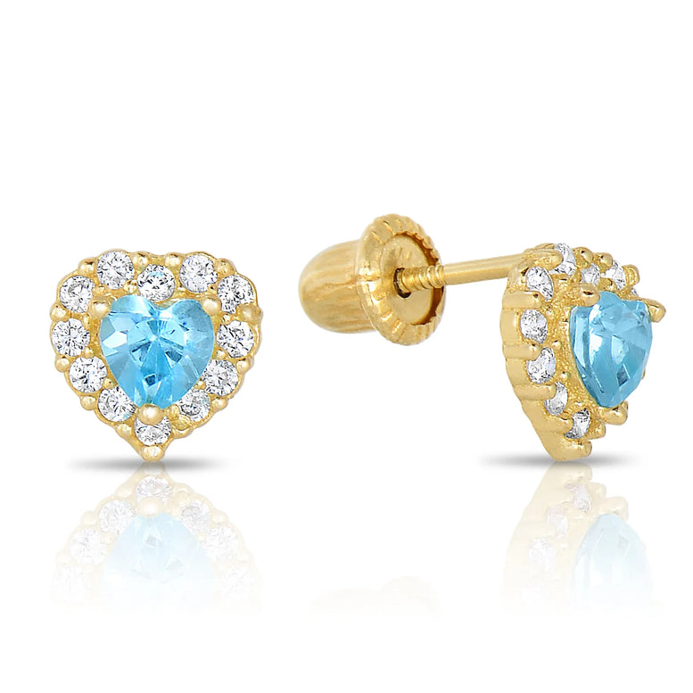 14k Yellow Gold Heart Birthstone Stud Earring