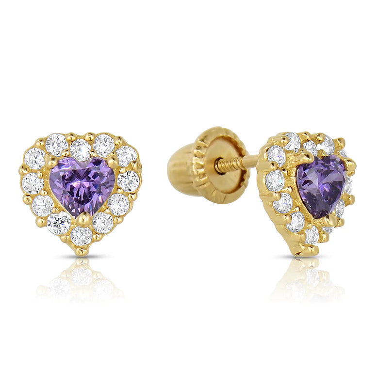 14k Yellow Gold Heart Birthstone Stud Earring