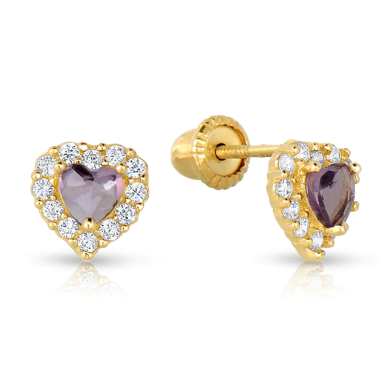 14k Yellow Gold Heart Birthstone Stud Earring