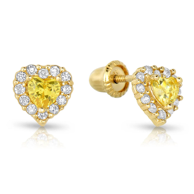 14k Yellow Gold Heart Birthstone Stud Earring