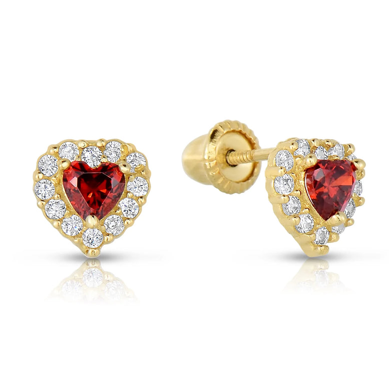 14k Yellow Gold Heart Birthstone Stud Earring