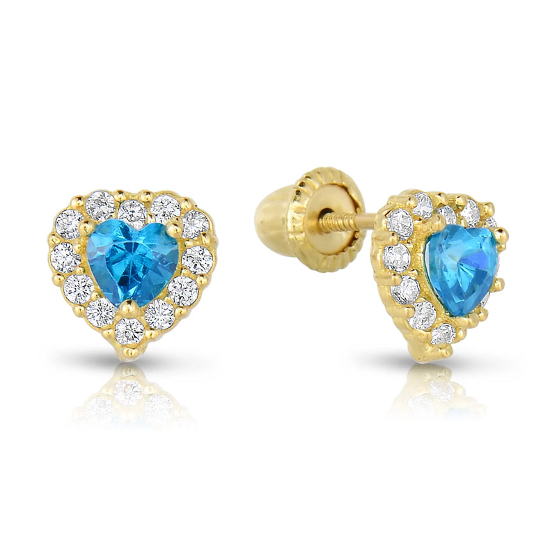 14k Yellow Gold Heart Birthstone Stud Earring