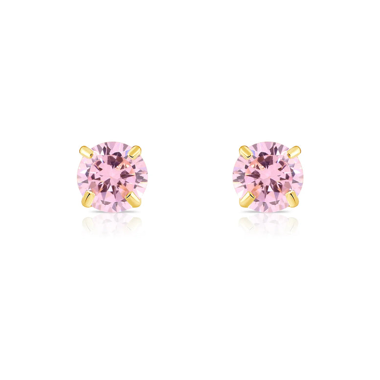 14k Yellow Gold Round Birthstone Stud Earrings - Pushback (All 12 Colors Available)