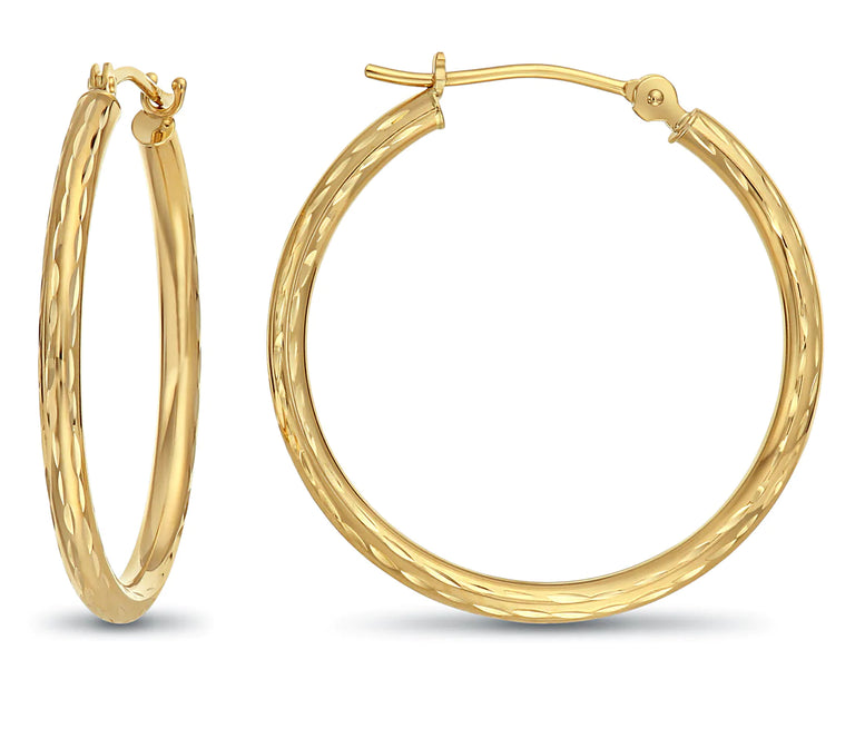 14k Yellow Gold Diamond-Cut Hoop Earrings