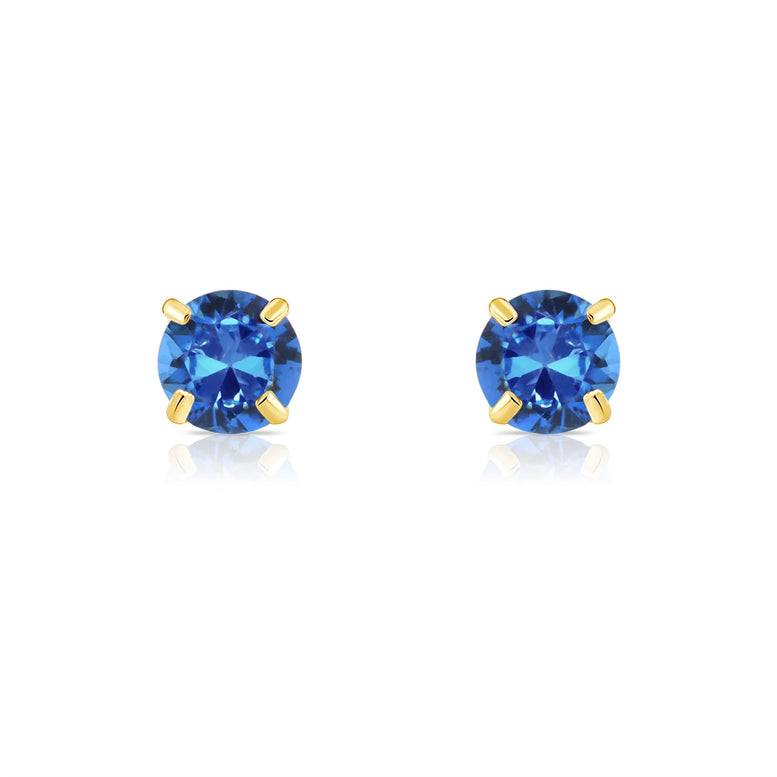 14k Yellow Gold Round Birthstone Stud Earrings - Pushback (All 12 Colors Available)
