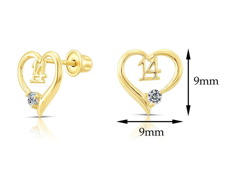 10k Yellow Gold Heart Stud Earrings