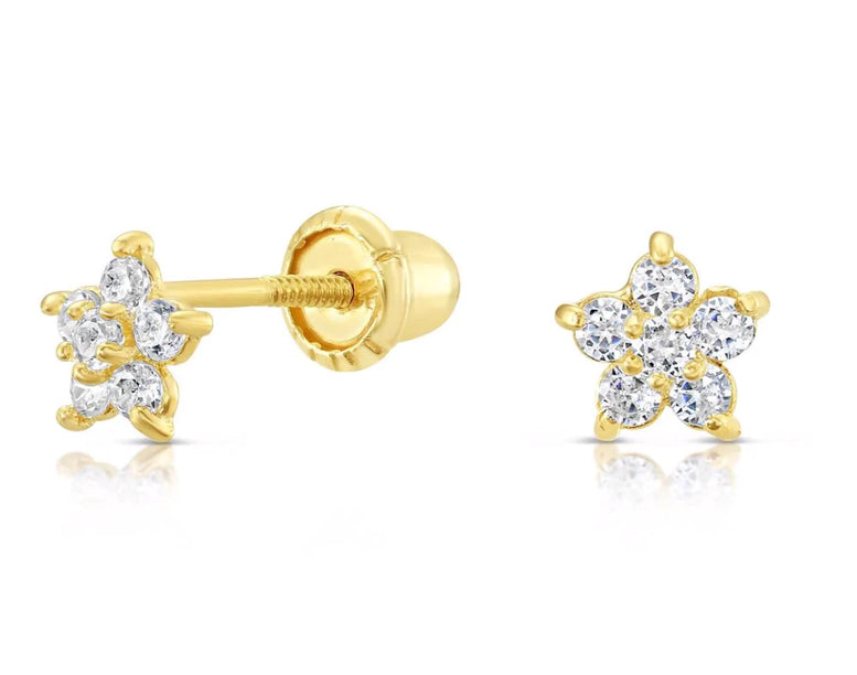10k Yellow Gold CZ Flower Stud Earrings